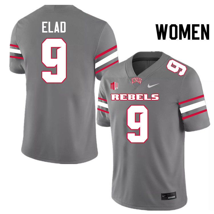 Women #9 Jett Elad UNLV Rebels College Football Jerseys Stitched-Grey